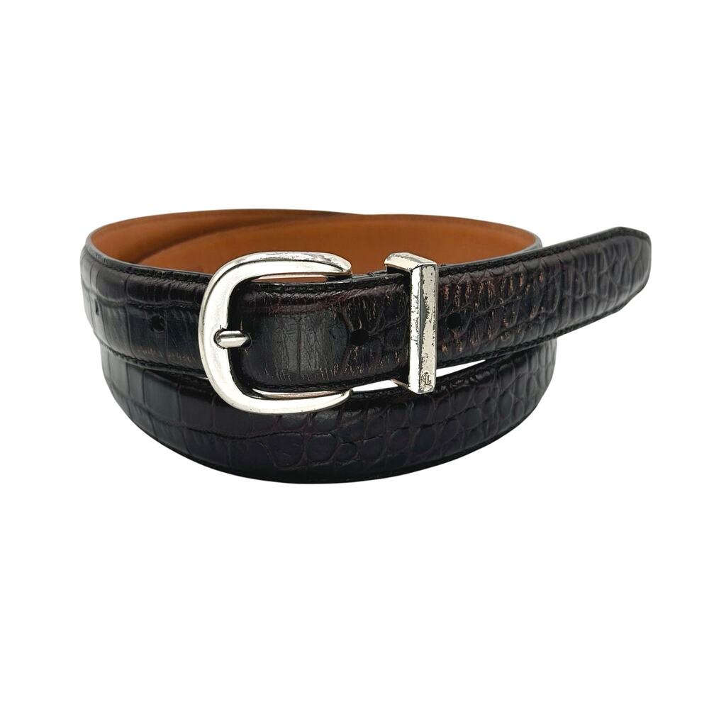 Lauren Ralph Lauren | Women | Brown Croc Embossed Italian Leather Belt | Medium